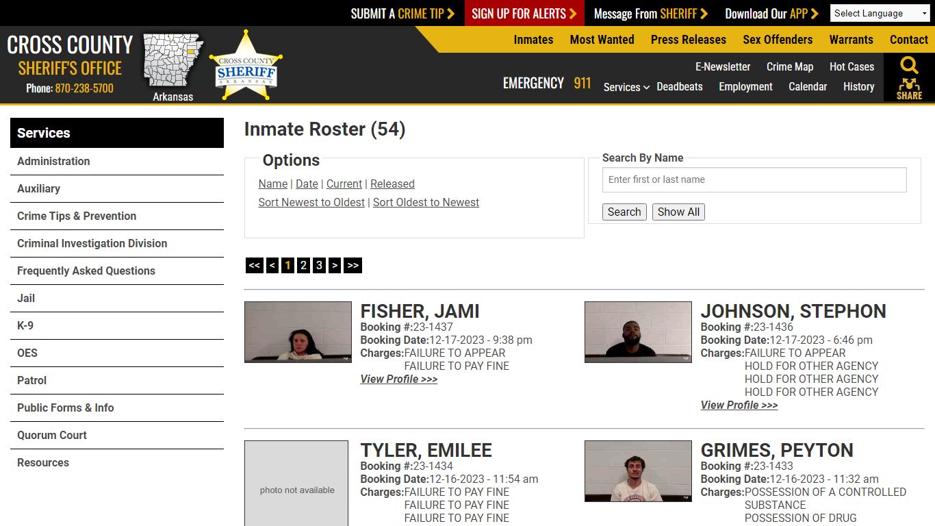 Inmate Roster - Current Inmates Booking Date Descending - Cross County ...